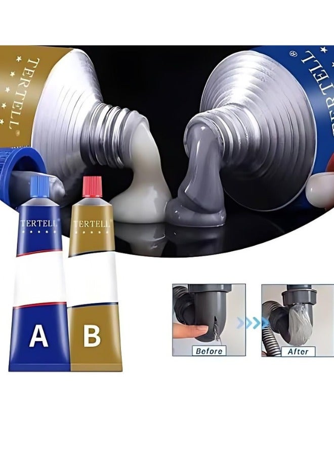 ترتيل غراء إيبوكسي لإصلاح المعادن AB من تيرتيل، ٥٠ غرام - لاصق قوي للحام البارد للحديد والفولاذ والألومنيوم والنحاس والبلاستيك والبولي فينيل كلوريد، مثالي لإصلاح السيارات والأنابيب والأسطح - Image 1